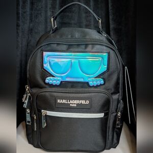 NEW Karl Lagerfeld Paris Armour Backpack Purse Canvas Black Multiple Pockets